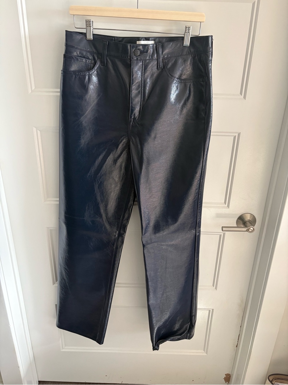 pistola Navy Faux Leather Straight Jeans